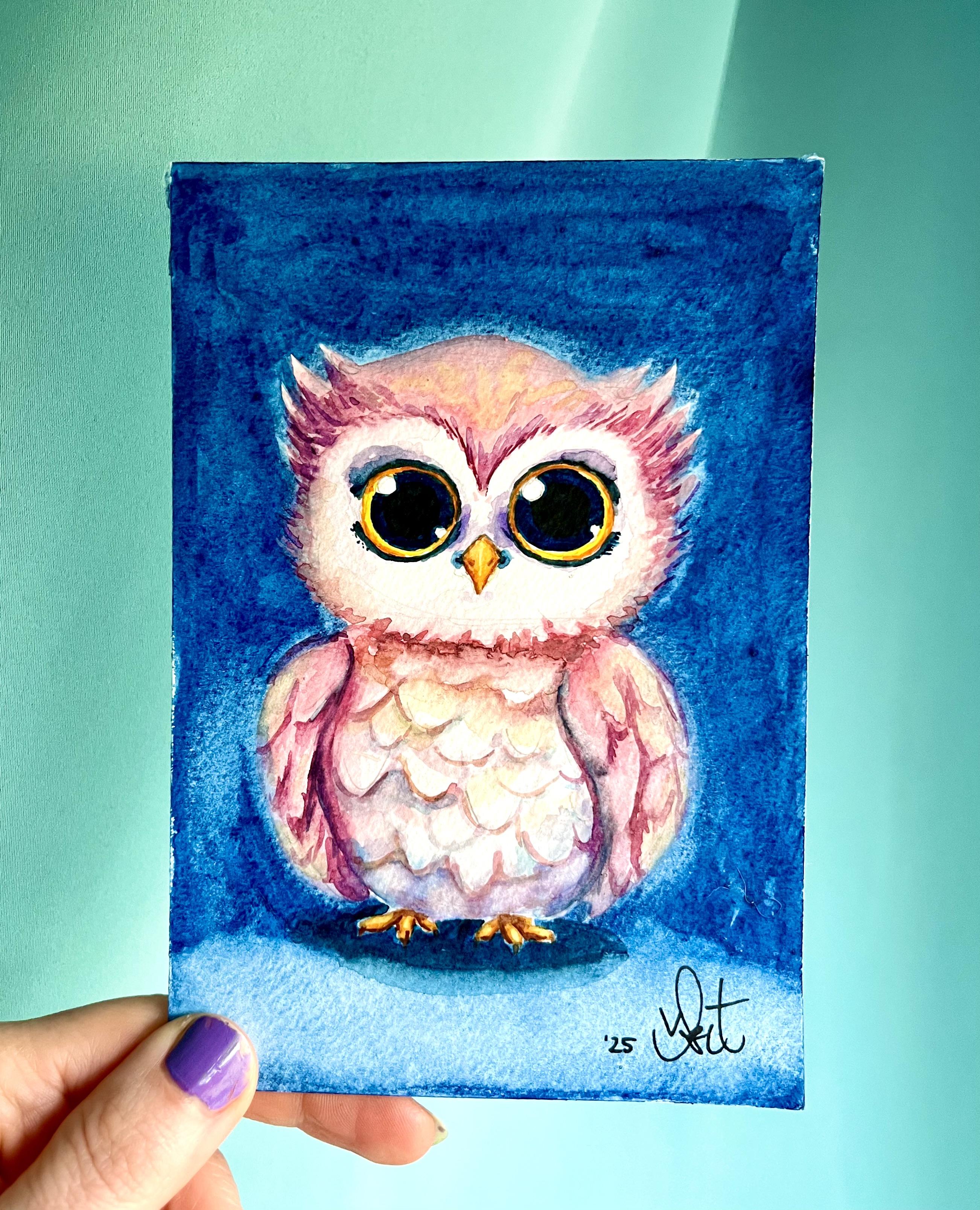 Rosa Eule - Illustration handgemalt