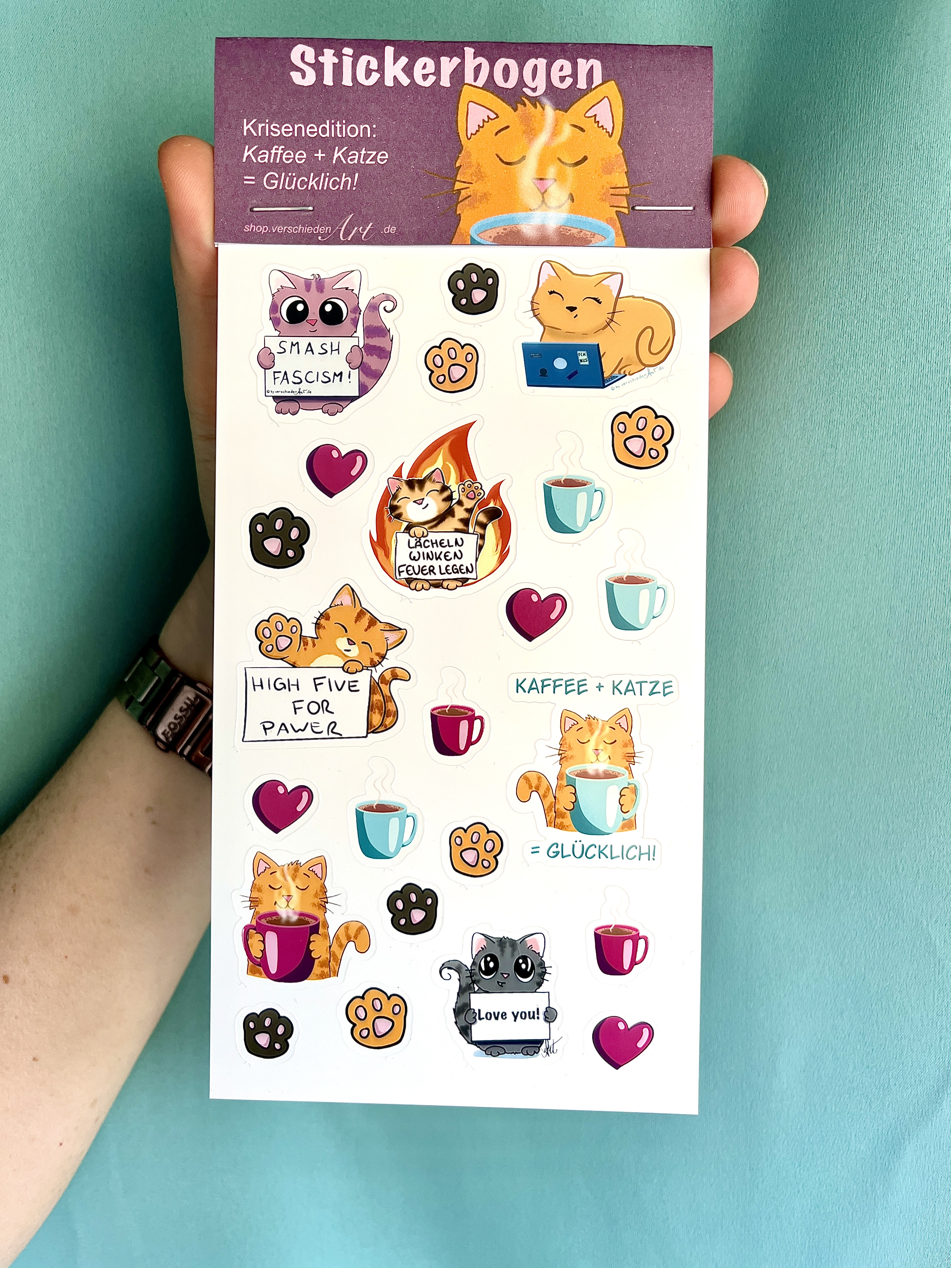Stickerbogen - Krisenedition: Kaffee + Katze = Glücklich!