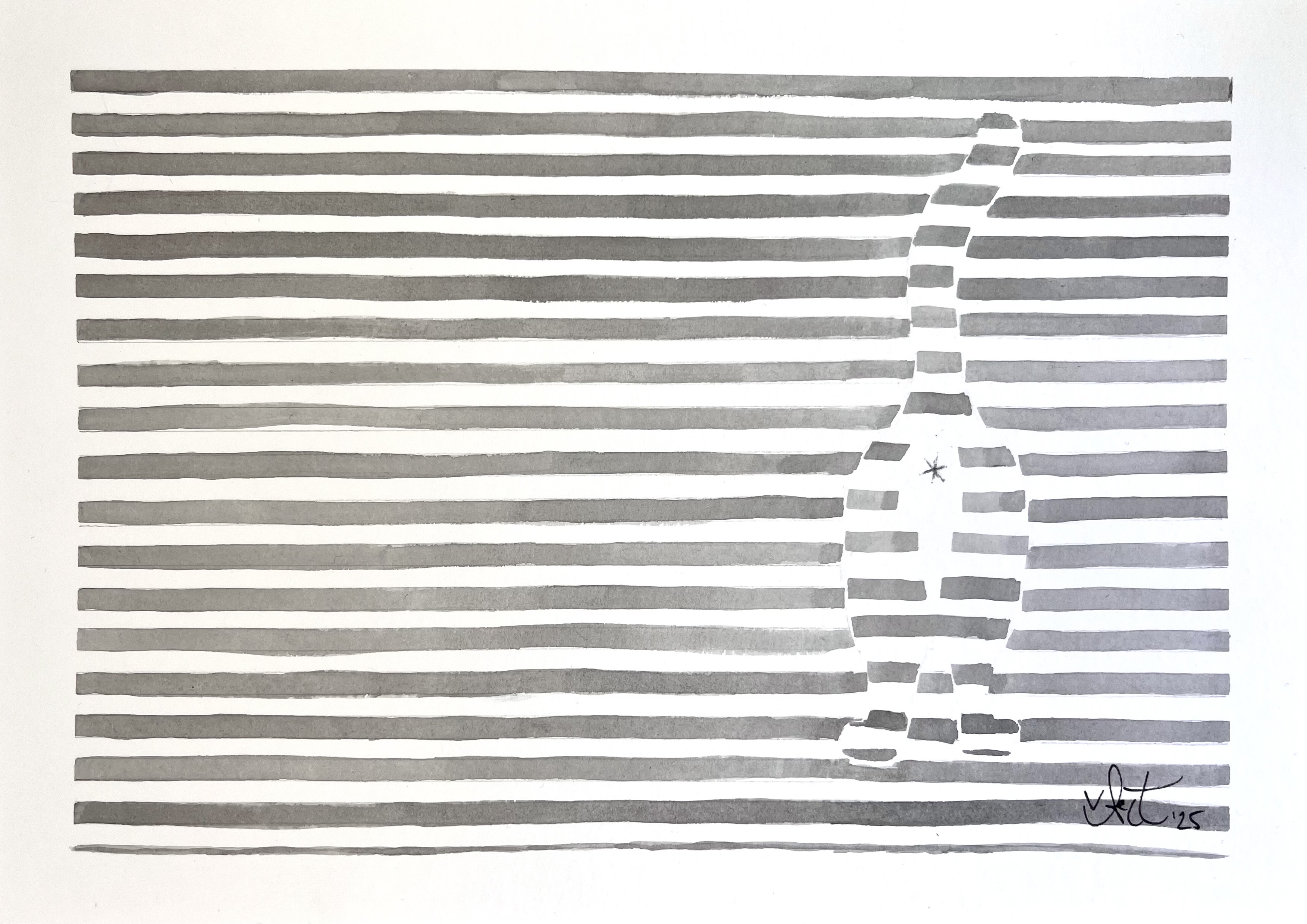 getigerte Katze vor Streifentapete - Illustration handgemalt 